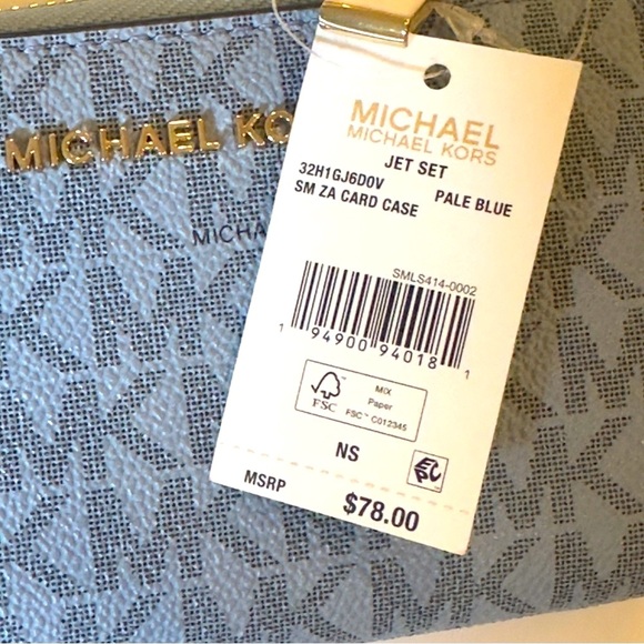 Michael KORS Jet Set Small ZA Card Case  Leather Pale Blue Color MK Logo Print - Picture 6 of 6